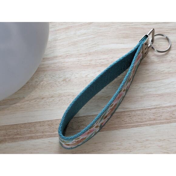 Feather Keychain Wristlet Handmade Boho Fabric Key FOB Sturdy Farmhouse Teal - Picture 6 of 7